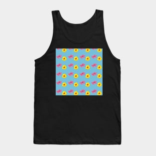 Hibiscus Flower Pattern in Watercolors and a blue background Tank Top
